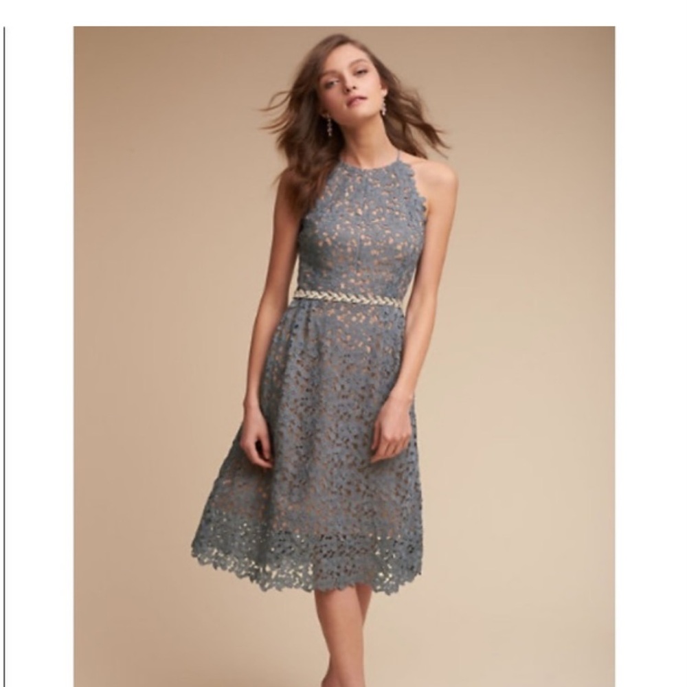 BHLDN Hitherto James Dress Sz 12 Gray Lace  Anthropologie Romantic Ethereal